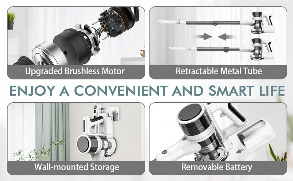 Bezšnúrový vysávač Teendow P11 Pro, sací výkon 126 000 Pa, doba prevádzky 30 minút, batéria 2200 mAh, kapacita nádoby na prach 450 ml, tichý chod ≤75 dB, ideálny na vlasy domácich zvierat a čistenie domácnosti, biela farba