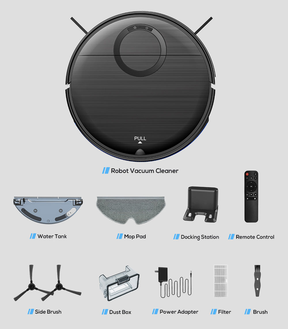Robotický vysávač a mop Teendow T7S, silný sací výkon 2000 Pa, nádrž na vodu 230 ml, inteligentná aplikácia a hlasové ovládanie, doba prevádzky 100 minút, samo nabíjanie, 4 režimy čistenia, vyhýbanie sa prekážkám, ideálne pre majitelia domácich zvierat.