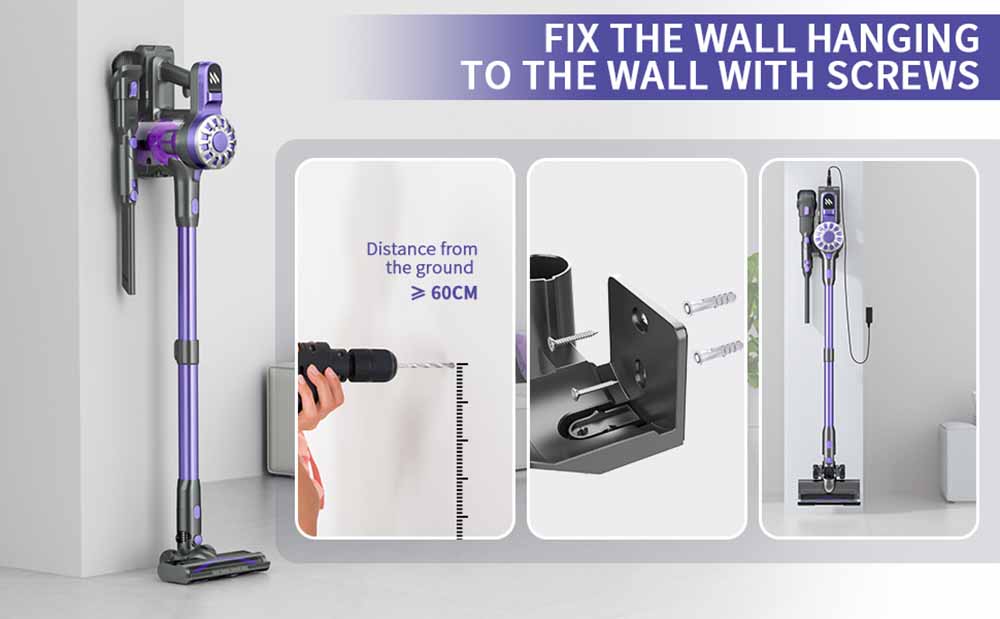 Bezšnúrový vysávač Teendow V07, 12KPa silný sací výkon, 30minútová doba prevádzky, 2200mAh batéria, 0,9L nádoba na prach, 5-stupňová filtrácia, nástenný dizajn pre tvrdé podlahy a koberce