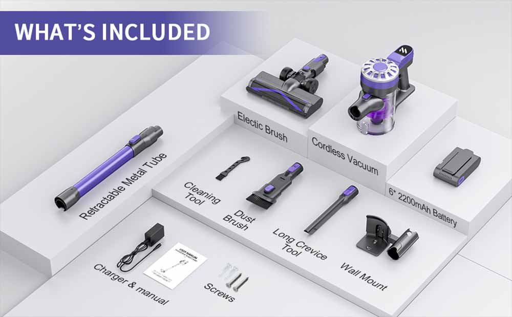 Bezšnúrový vysávač Teendow V07, 12KPa silný sací výkon, 30minútová doba prevádzky, 2200mAh batéria, 0,9L nádoba na prach, 5-stupňová filtrácia, nástenný dizajn pre tvrdé podlahy a koberce