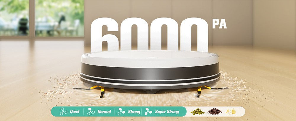 Tesvor M2 Robotický vysávač s funkciou utierania, sací výkon 6000 Pa, gyroskopická navigácia, 600 ml nádoba na prach, doba prevádzky 150 minút, maximálna plocha vysávania 120 m², ovládanie cez aplikáciu/diaľkový ovládač – biela