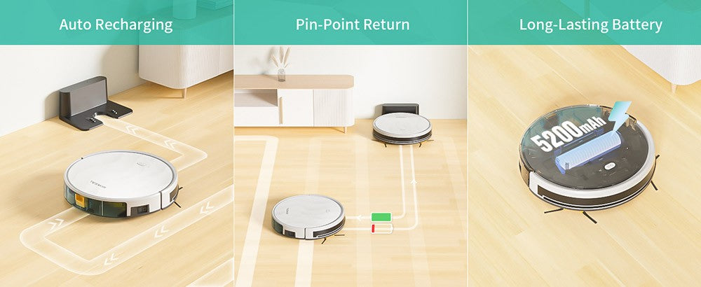 Tesvor M2 Robotický vysávač s funkciou utierania, sací výkon 6000 Pa, gyroskopická navigácia, 600 ml nádoba na prach, doba prevádzky 150 minút, maximálna plocha vysávania 120 m², ovládanie cez aplikáciu/diaľkový ovládač – biela