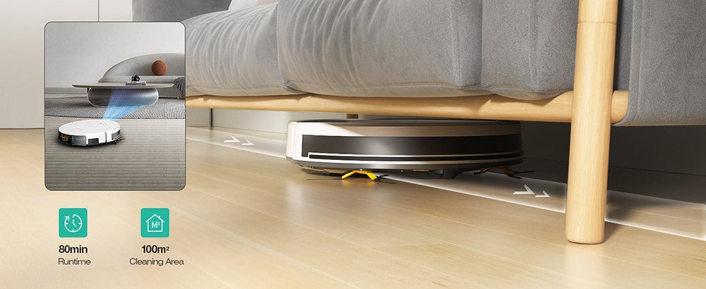 Tesvor M2 Robotický vysávač s funkciou utierania, sací výkon 6000 Pa, gyroskopická navigácia, 600 ml nádoba na prach, doba prevádzky 150 minút, maximálna plocha vysávania 120 m², ovládanie cez aplikáciu/diaľkový ovládač – biela