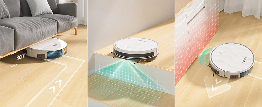 Tesvor M2 Robotický vysávač s funkciou utierania, sací výkon 6000 Pa, gyroskopická navigácia, 600 ml nádoba na prach, doba prevádzky 150 minút, maximálna plocha vysávania 120 m², ovládanie cez aplikáciu/diaľkový ovládač – biela