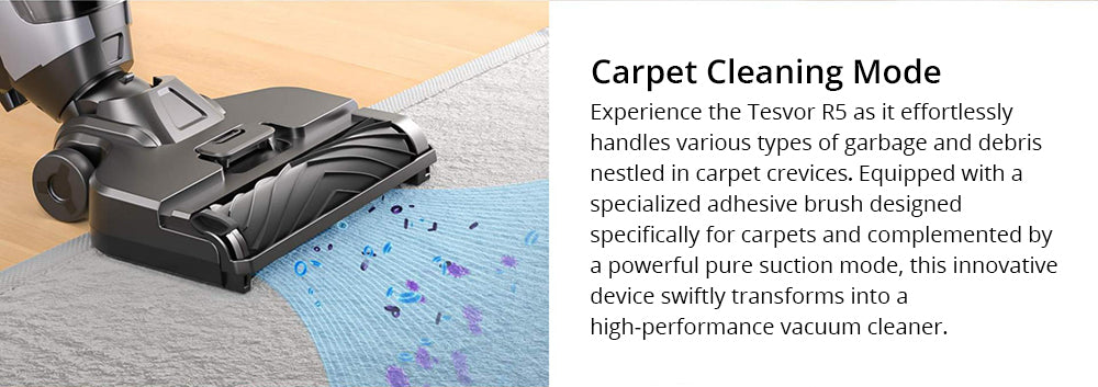 Bezšnúrový vysávač Tesvor R5 Pro na mokré a suché vysávanie, sací výkon 13000 Pa, samočistenie, 900 ml nádrž na vodu, inteligentný senzor nečistôt, maximálna doba prevádzky 45 minút, batéria 3800 mAh, hlasové ovládanie, LED displej