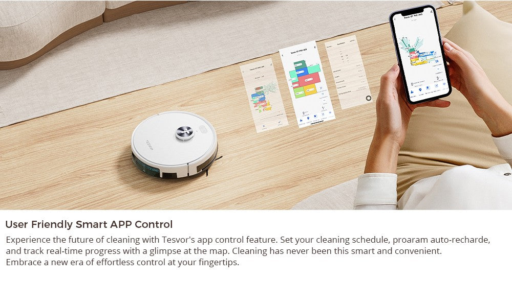 Tesvor S7 Pro AES Robotický vysávač s automatickou stanicou na vyprázdnenie, funkciou utierania, sacím tlakom 6000 Pa, laserovou navigáciou, 600ml nádobkou na prach, 2,8L vreckom na prach, 180minútovou výdrží batérie, ovládanie cez aplikáciu/diaľkový ovládač - biela