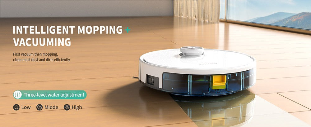 Tesvor S7 Pro Robotický vysávač s funkciou utierania, sací výkon 6000 Pa, laserová navigácia, 600 ml nádoba na prach, 180 minút prevádzky, max. plochy vysávania 150 m², ovládanie cez aplikáciu/diaľkový ovládač - biela