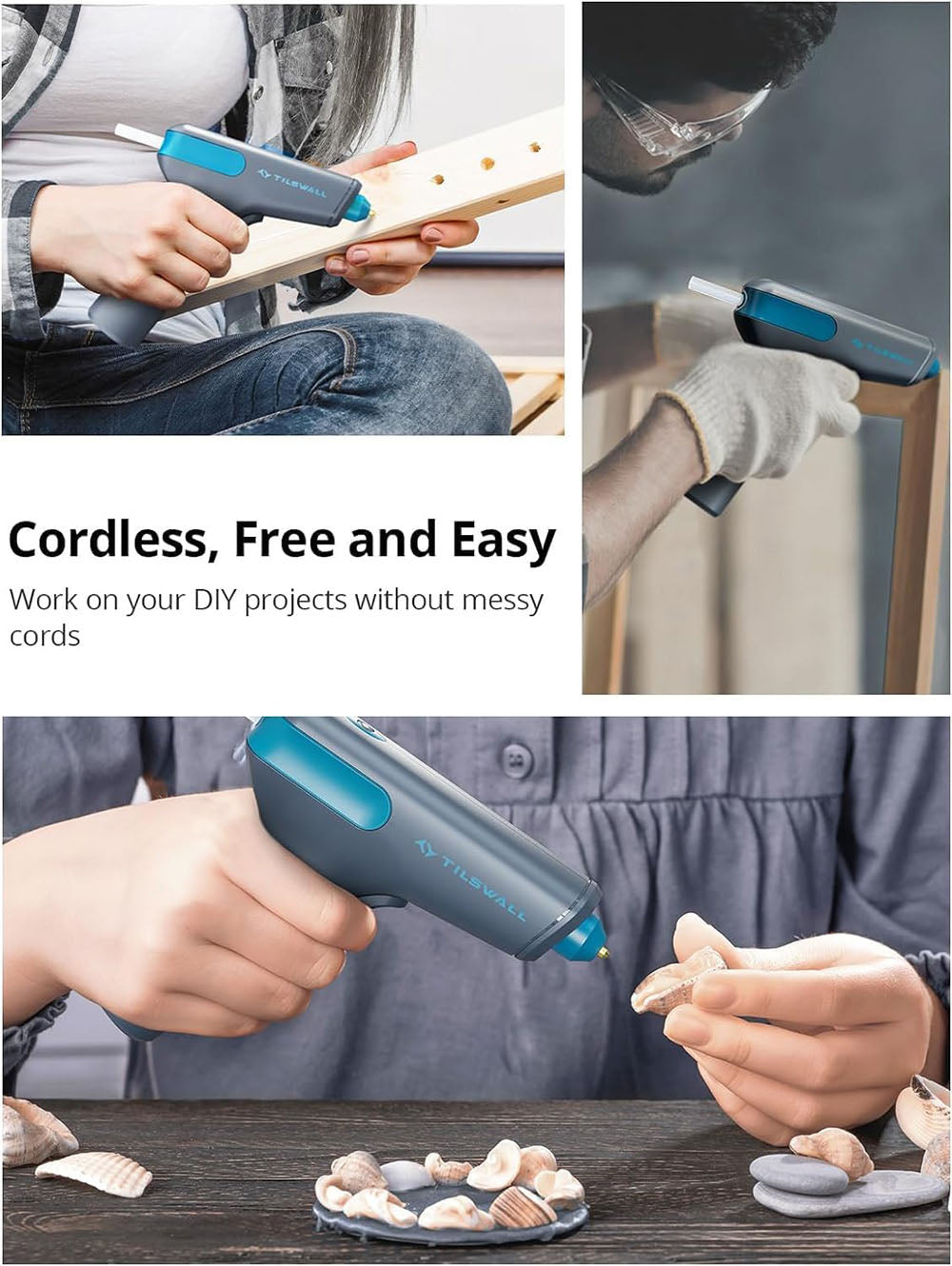 Bezdrôtová tepelná lepidlová pištole Tilswall W104 4V, 15s rýchle predhriatie, 2200mAh USB-C dobíjateľná, inteligentné vypnutie