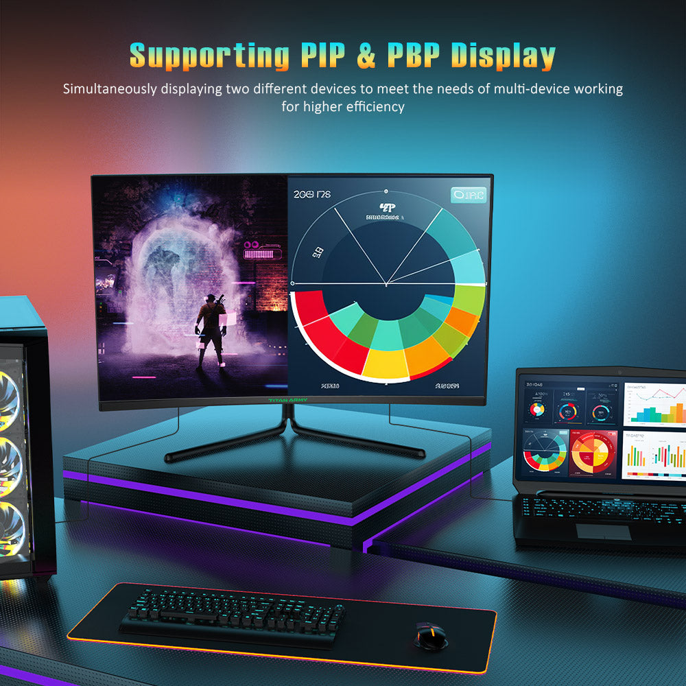 Herné monitory TITAN ARMY C32C1S s 31,5 palcovou obrazovkou, rozlíšením 2K a vysokou obnovovací frekvencií 240 Hz.