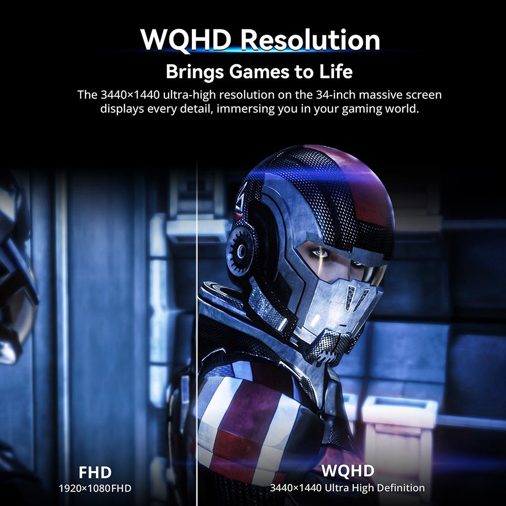 Herný monitor TITAN ARMY C34CHR, 34-palcový 1500R zakrivený displej s rozlíšením 3440x1440 WQHD, obnovovacia frekvencia 165 Hz, 1 ms MPRT, adaptívna synchronizácia, 99 % sRGB, podpora PIP a PBP displeja, podsvietenie pre e-športy, nastavenie sklonu, možnosť upevnenia na stenu, režim s nízkym modrým svetlom.