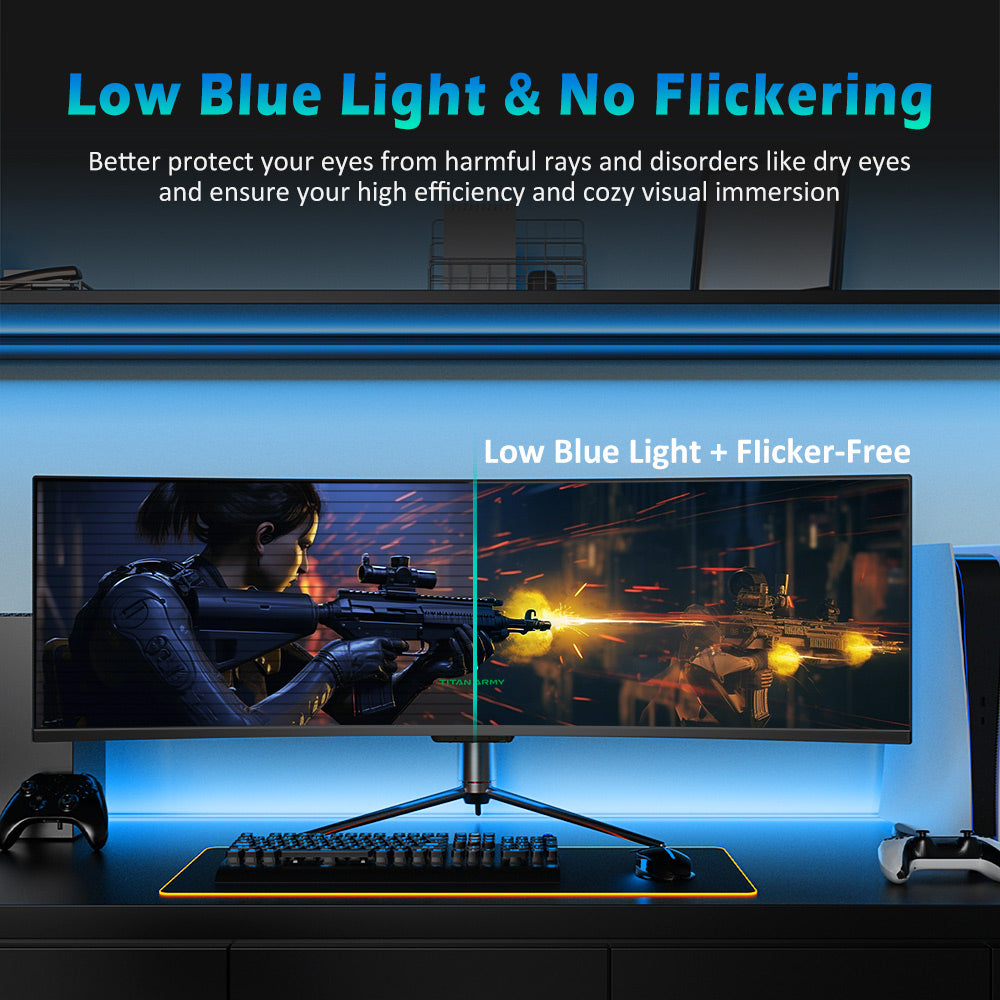 TITAN ARMY C49SHC 49-palcový herný monitor, 3840*1080 CSOT HVA panel, 32:9 prehnutá obrazovka, 144 Hz vysoká obnovovacia frekvencia, inteligentné rozdelenie obrazovky PIP/PBP, Adaptive-Sync, 1*HDMI 2.0 1*DP 1.4 1*USB-C s plnou funkčnosťou 1*USB-B 2*USB-A, 65W reverzné nabíjanie