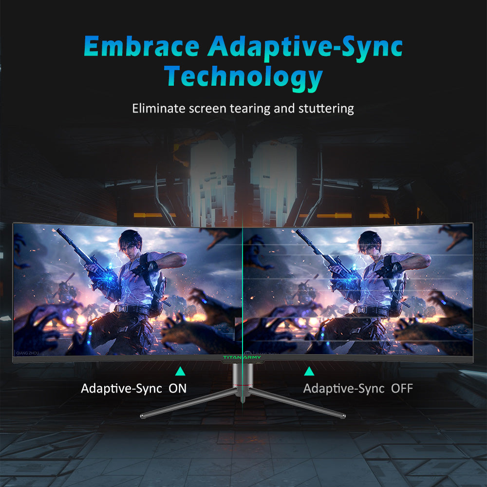 TITAN ARMY C49SHC 49-palcový herný monitor, 3840*1080 CSOT HVA panel, 32:9 prehnutá obrazovka, 144 Hz vysoká obnovovacia frekvencia, inteligentné rozdelenie obrazovky PIP/PBP, Adaptive-Sync, 1*HDMI 2.0 1*DP 1.4 1*USB-C s plnou funkčnosťou 1*USB-B 2*USB-A, 65W reverzné nabíjanie