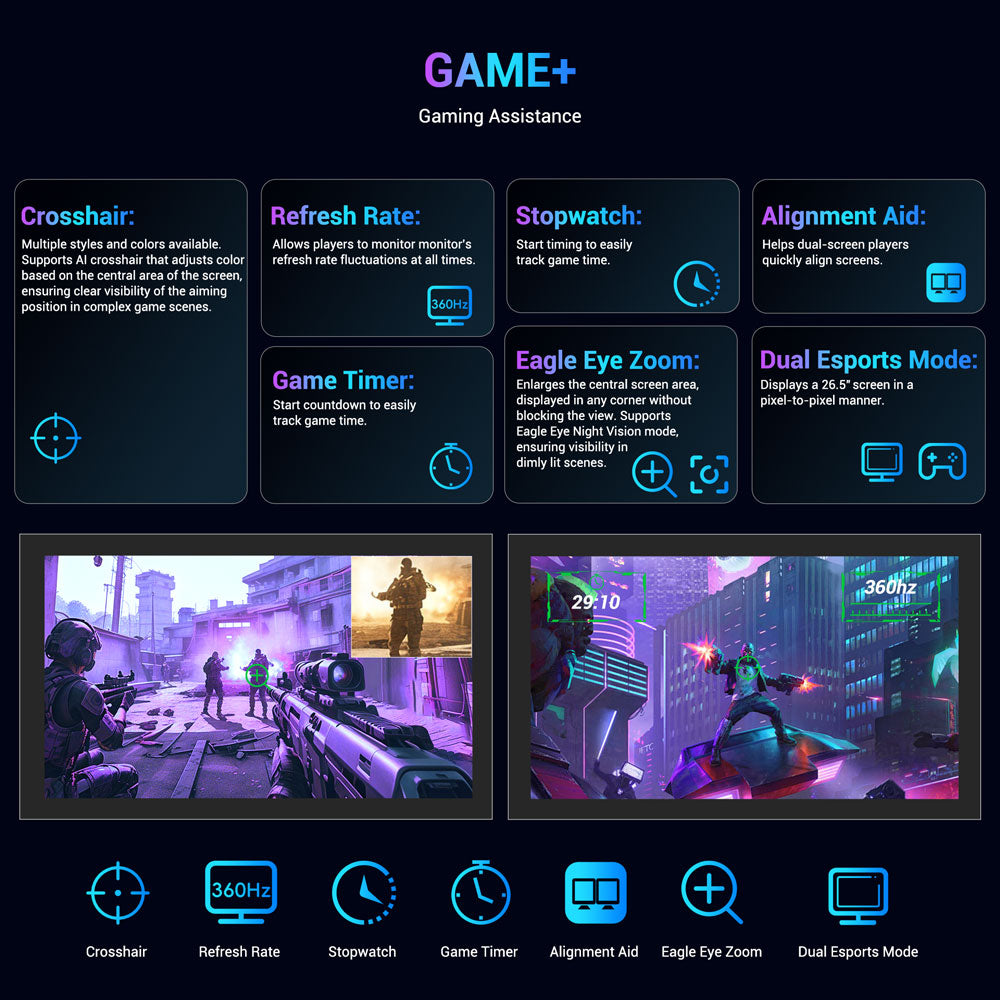 Herný monitor TITAN ARMY G27T8T, 26,5-palcový 2560*1440 QD-OLED displej, obnovovacia frekvencia 360 Hz, 0,03 ms GTG, 1000 nitov, HDR 400, Adaptive-Sync, Game Assist, 65W nabíjanie cez USB-C, duálne reproduktory, Ambient Light, 2*HDMI 2.1, 1*DP 1.4, 1*USB-A, 1*USB-B, 1*Audio