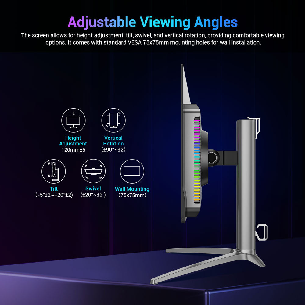 Herný monitor TITAN ARMY G27T8T, 26,5-palcový 2560*1440 QD-OLED displej, obnovovacia frekvencia 360 Hz, 0,03 ms GTG, 1000 nitov, HDR 400, Adaptive-Sync, Game Assist, 65W nabíjanie cez USB-C, duálne reproduktory, Ambient Light, 2*HDMI 2.1, 1*DP 1.4, 1*USB-A, 1*USB-B, 1*Audio