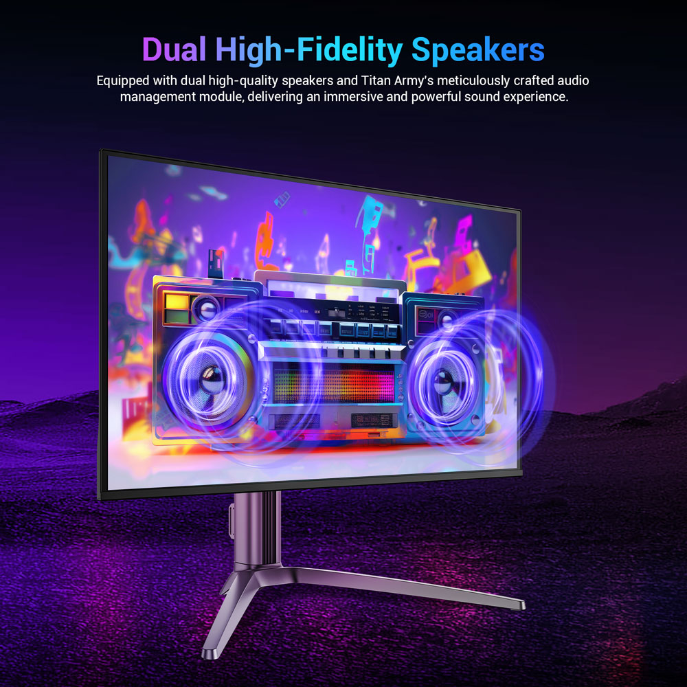 Herný monitor TITAN ARMY G27T8T, 26,5-palcový 2560*1440 QD-OLED displej, obnovovacia frekvencia 360 Hz, 0,03 ms GTG, 1000 nitov, HDR 400, Adaptive-Sync, Game Assist, 65W nabíjanie cez USB-C, duálne reproduktory, Ambient Light, 2*HDMI 2.1, 1*DP 1.4, 1*USB-A, 1*USB-B, 1*Audio