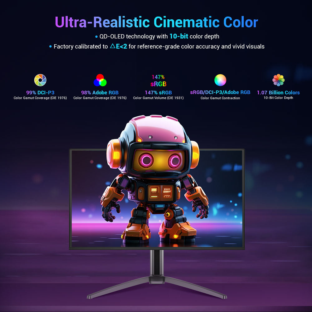 Herný monitor TITAN ARMY G27T8T, 26,5-palcový 2560*1440 QD-OLED displej, obnovovacia frekvencia 360 Hz, 0,03 ms GTG, 1000 nitov, HDR 400, Adaptive-Sync, Game Assist, 65W nabíjanie cez USB-C, duálne reproduktory, Ambient Light, 2*HDMI 2.1, 1*DP 1.4, 1*USB-A, 1*USB-B, 1*Audio