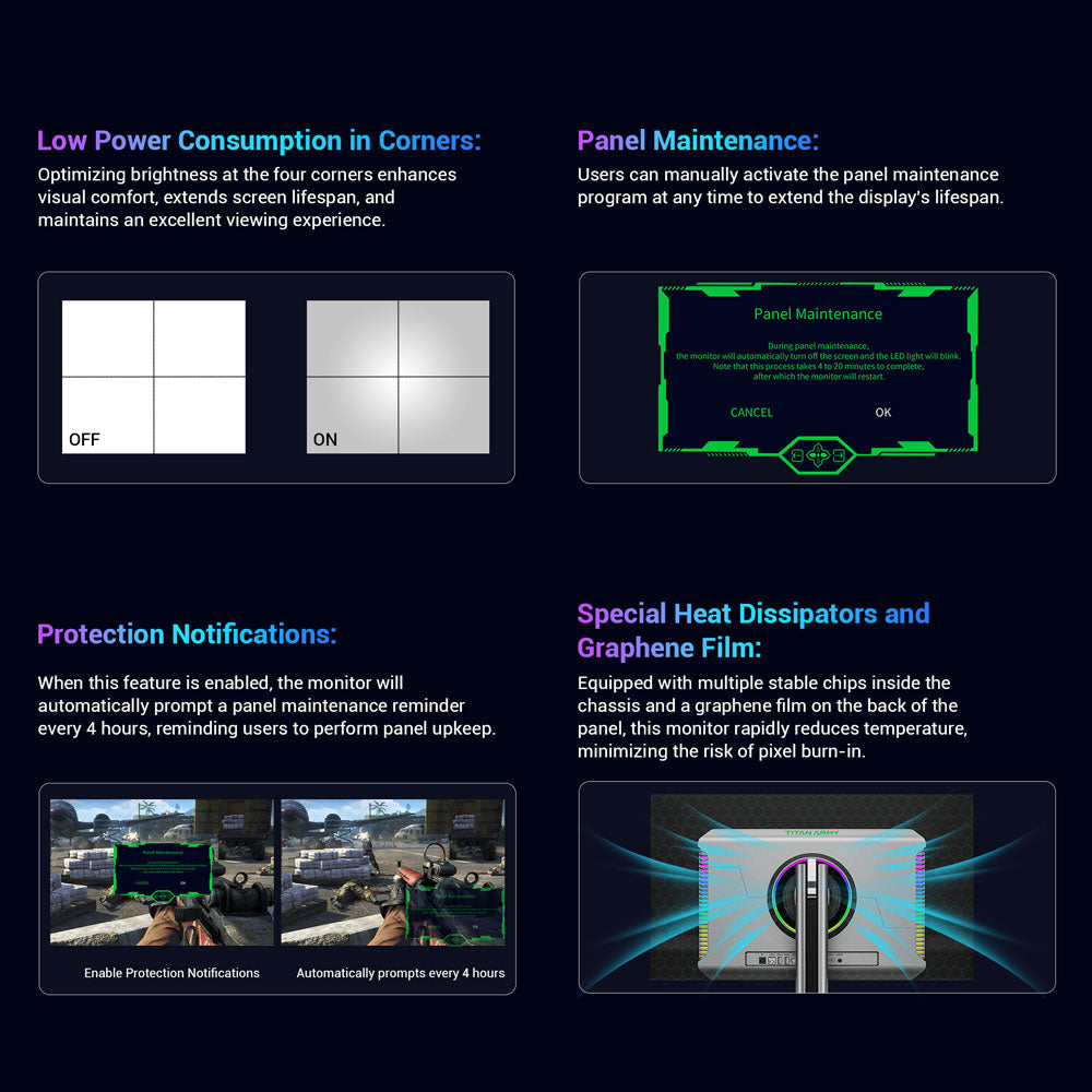 Herný monitor TITAN ARMY G27T8T, 26,5-palcový 2560*1440 QD-OLED displej, obnovovacia frekvencia 360 Hz, 0,03 ms GTG, 1000 nitov, HDR 400, Adaptive-Sync, Game Assist, 65W nabíjanie cez USB-C, duálne reproduktory, Ambient Light, 2*HDMI 2.1, 1*DP 1.4, 1*USB-A, 1*USB-B, 1*Audio