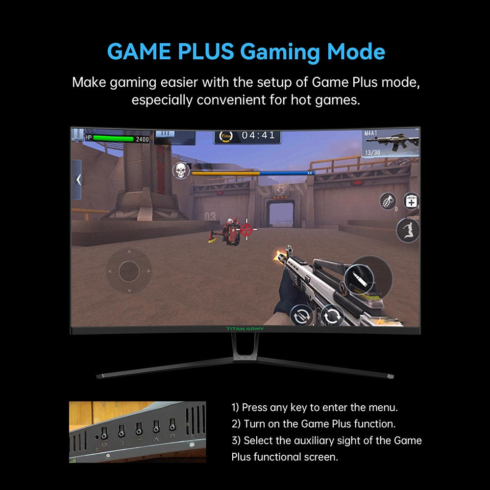 Herný monitor TITAN ARMY N32SQ PLUS s zakriveným displejom, 31,5-palcový 1500R 16:9 VA panel, obnovovacia frekvencia 144 Hz, rozlíšenie 2560x1440 HD, 99% sRGB, doba odezvy 1 ms MPRT, nízkomodré svetlo, podpora herných režimov FPS/RTS, 2*HDMI 2.0, 2*DP 1.4, 1*Audio, nastavenie sklonu s možnosťou upevnenia na stenu.