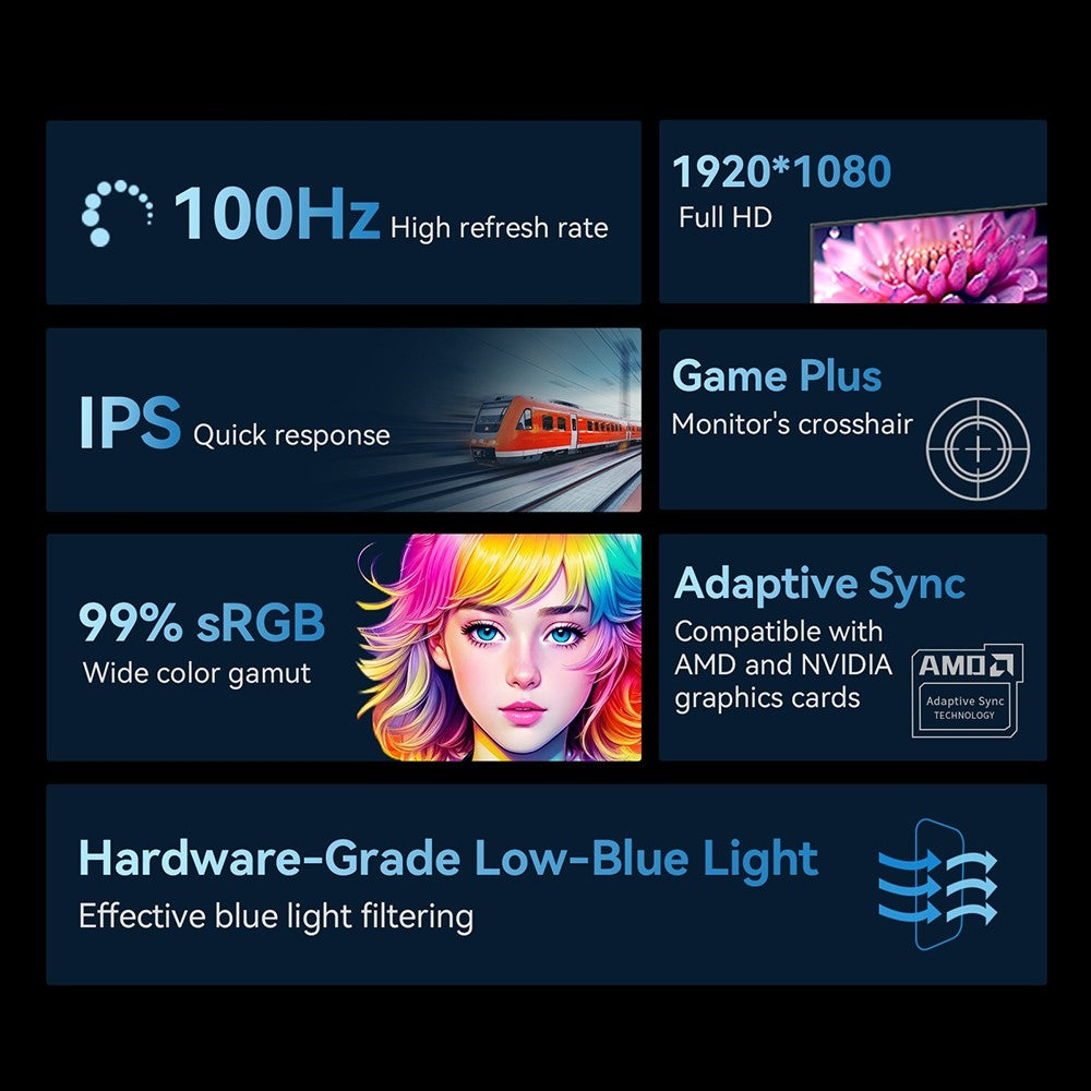 Herný monitor TITAN ARMY P24H2P, 24-palcový IPS panel, obnovovací frekvencia 100 Hz, rozlíšenie FHD 1920x1080, 99 % sRGB, adaptívna synchronizácia, inteligentná optimalizácia DCR, nízka modrá vlna, 1*HDMI1.4 1*VGA 1*Audio, nastavenie sklonu, VESA montáž