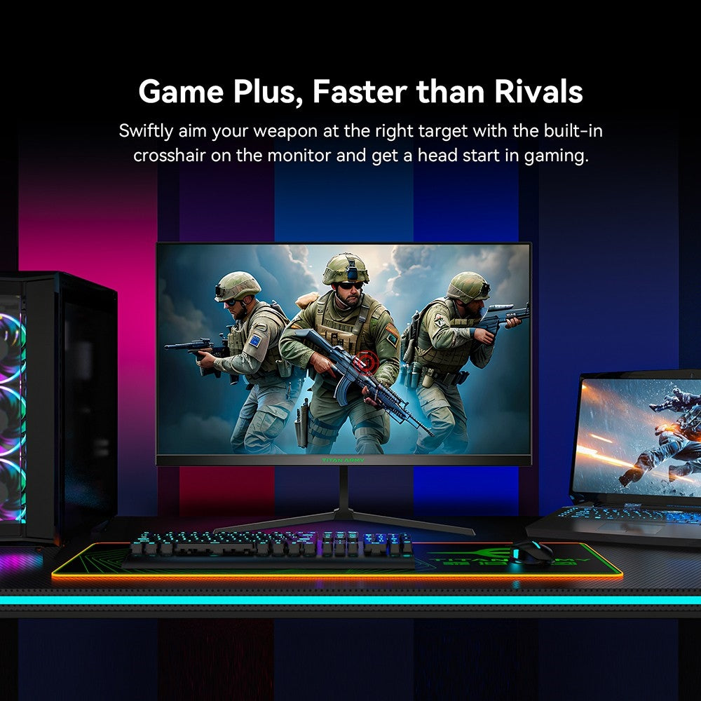 Herný monitor TITAN ARMY P24H2P, 24-palcový IPS panel, obnovovací frekvencia 100 Hz, rozlíšenie FHD 1920x1080, 99 % sRGB, adaptívna synchronizácia, inteligentná optimalizácia DCR, nízka modrá vlna, 1*HDMI1.4 1*VGA 1*Audio, nastavenie sklonu, VESA montáž