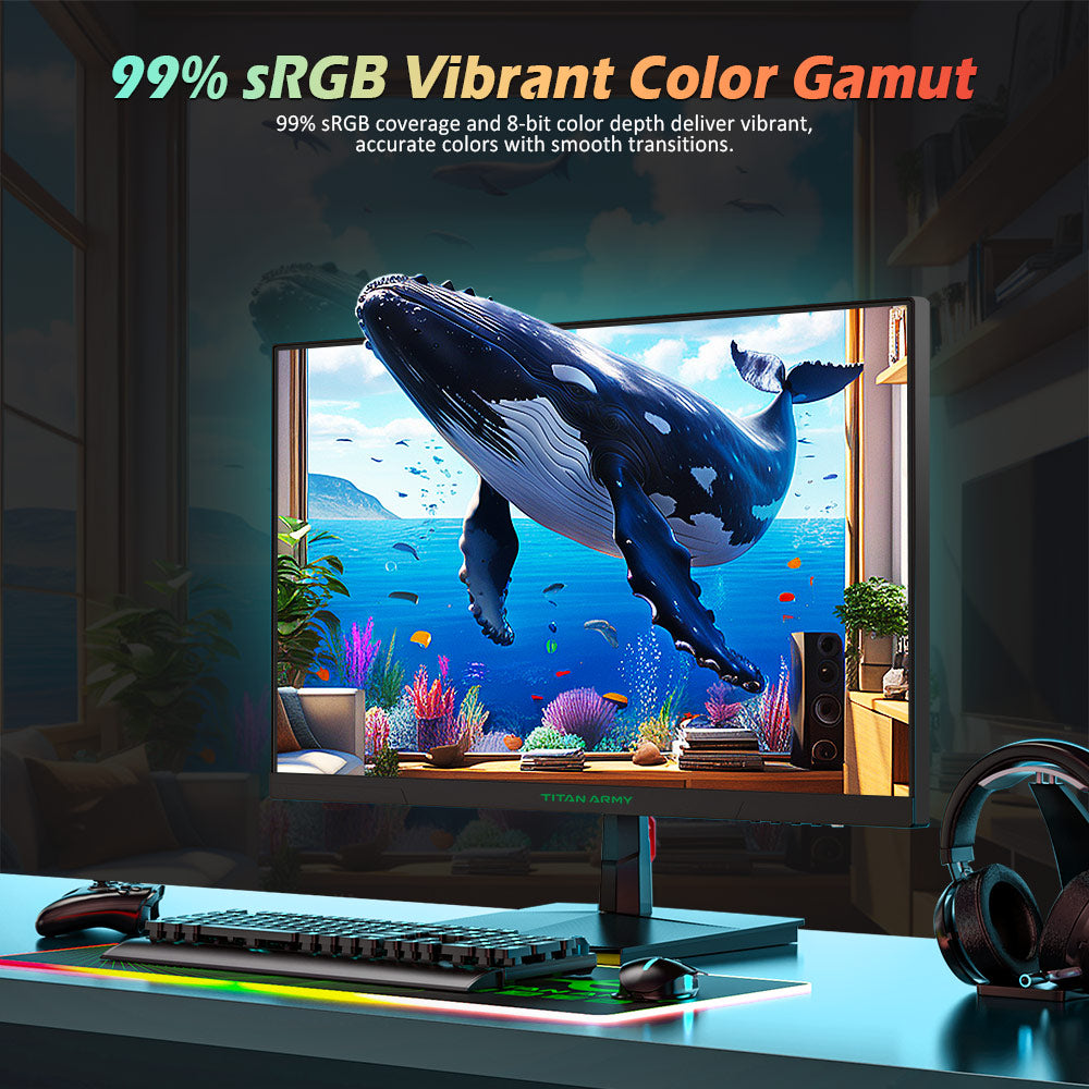 Herný monitor TITAN ARMY P2510G, 24,5'' 1920*1080 FAST IPS displej, obnovovacia frekvencia 180 Hz, HDR10, 99 % sRGB, 1 ms GTG, Adaptive Sync, Dynamic OD, Game Assist, 8 režimov scény, hardvérový režim s nízkým modrým svetlom, nastaviteľný sklon, VESA montáž, 1*HDMI2.0 1*DP1.4 1* Audio