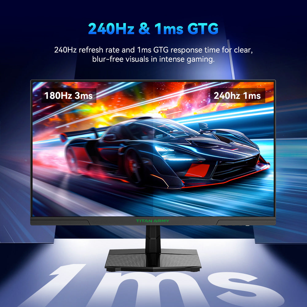 Herný monitor TITAN ARMY P2510S, 24,5'' 2560*1440 QHD FAST IPS displej, obnovovacia frekvencia 240 Hz, 1 ms GTG, 95 % DCI-P3, HDR10, Adaptive-Sync, Dynamic OD, režim Game Rush, PIP & PBP displej, všestranné režimy zobrazenia, redukcia modrého svetla, VESA uchytenie na stenu.