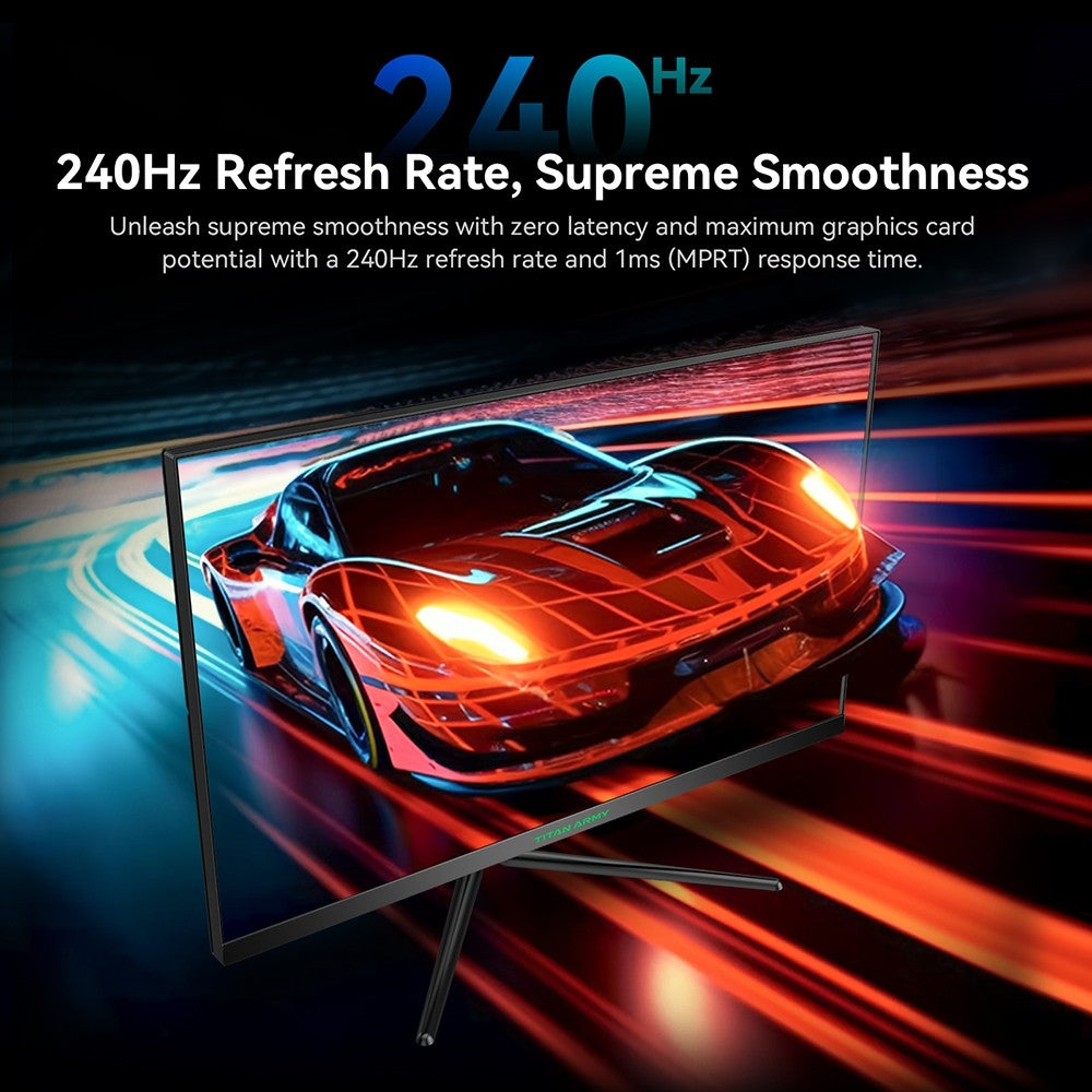 Herný monitor TITAN ARMY P25A2H, 25-palcový 1920x1080 FHD displej, obnovovací frekvencia 240 Hz, 1 ms MPRT, adaptívna synchronizácia, uhol pohľadu 178°, 95% farebná paleta DCI-P3, podpora režimu FPS/RTS, PIP a PBP displej, nízka modrá svetla, možnosť upevnenia na stenu.