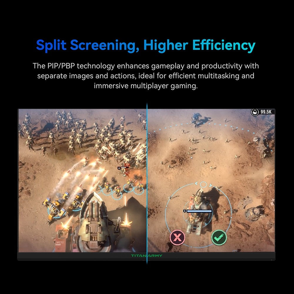 Herný monitor TITAN ARMY P25A2H, 25-palcový 1920x1080 FHD displej, obnovovací frekvencia 240 Hz, 1 ms MPRT, adaptívna synchronizácia, pozorovací uhol 178°, 95% farebná paleta DCI-P3, podpora režimu FPS/RTS, PIP a PBP displej, nízka modrá svetla, možnosť upevnenia na stenu.