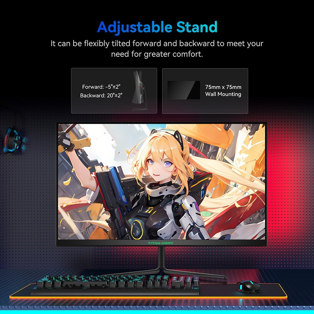Herný monitor TITAN ARMY P25A2H, 25-palcový 1920x1080 FHD displej, obnovovací frekvencia 240 Hz, 1 ms MPRT, adaptívna synchronizácia, pozorovací uhol 178°, 95% farebná paleta DCI-P3, podpora režimu FPS/RTS, PIP a PBP displej, nízka modrá svetla, možnosť upevnenia na stenu.