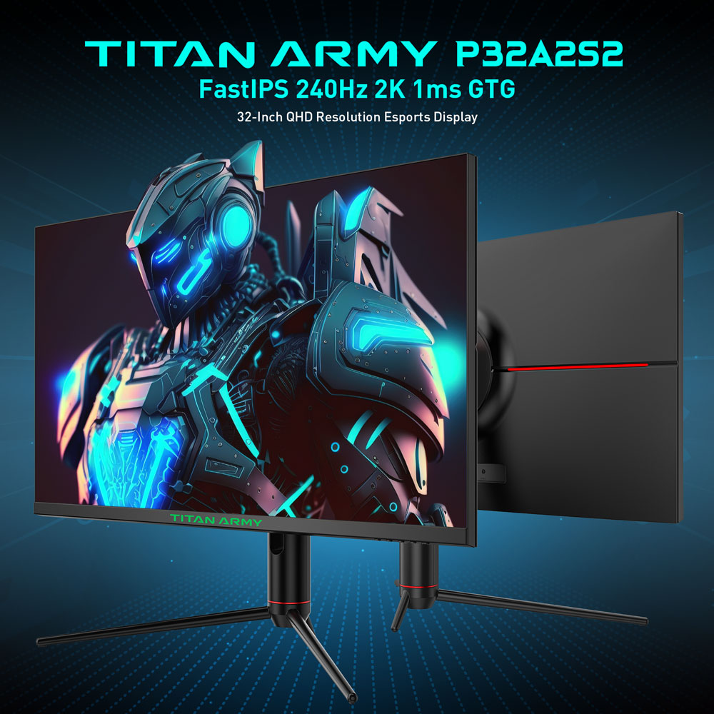 Herný monitor TITAN ARMY P32A2S2, 2560 x 1440 QHD FAST IPS panel, obnovovacia frekvencia 240 Hz, HDR400, 1 ms GTG, režim GamePlus, Adaptive Sync, PIP/PBP rozdelená obrazovka, 2*HDMI 2.1 2*DP 1.4, podsvietenie E-Sport, nastavitelné stojany