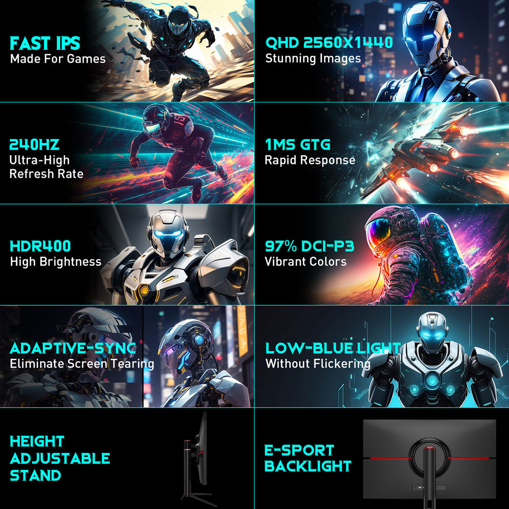 Herný monitor TITAN ARMY P32A2S2, 2560 x 1440 QHD FAST IPS panel, obnovovacia frekvencia 240 Hz, HDR400, 1 ms GTG, režim GamePlus, Adaptive Sync, PIP/PBP rozdelená obrazovka, 2*HDMI 2.1 2*DP 1.4, podsvietenie E-Sport, nastavitelné stojany