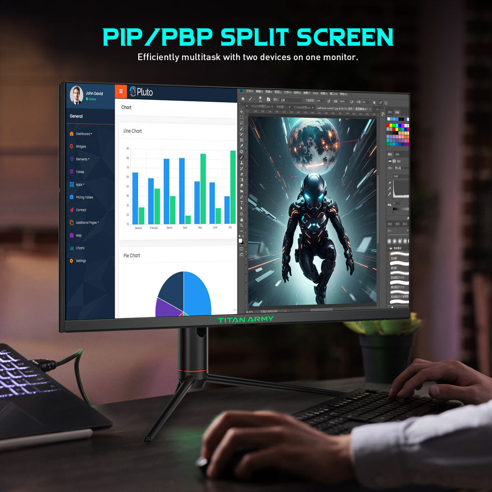 Herný monitor TITAN ARMY P32A2S2, 2560 x 1440 QHD FAST IPS panel, obnovovacia frekvencia 240 Hz, HDR400, 1 ms GTG, režim GamePlus, Adaptive Sync, PIP/PBP rozdelená obrazovka, 2*HDMI 2.1 2*DP 1.4, podsvietenie E-Sport, nastavitelné stojany