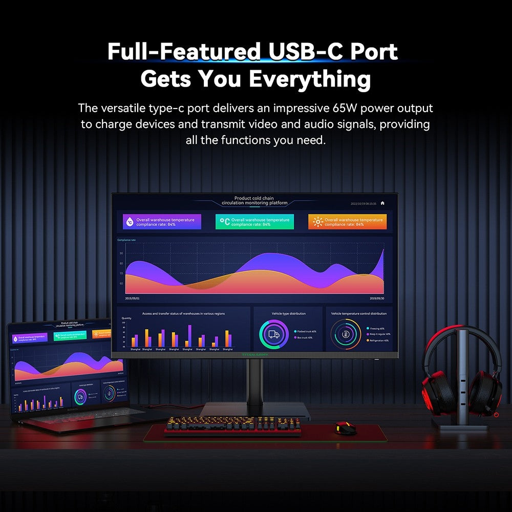 Komerčný monitor TITAN ARMY P32H2U, 32-palcový 4K UHD displej s rozlíšením 3840x2160, obnovovacia frekvencia 60 Hz, jas HDR10, nízka modrá svetelná vlna, vstavaný reproduktor, 95% farebný gamut DCI-P3, plne vybavený port USB-C s výkonom 65 W, montáž VESA.