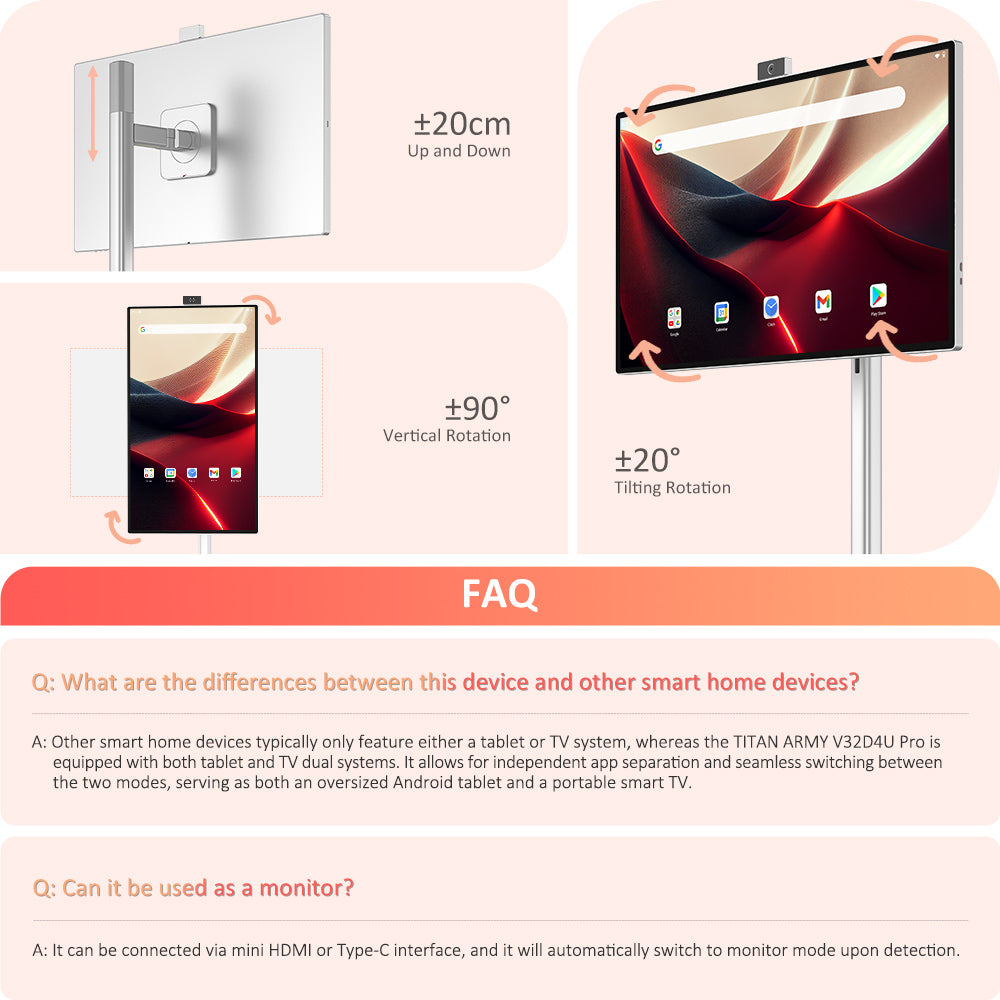 Titan Army V32D4U Pro, plochý 16:9 VA UHD 76Hz prenosný smart monitor s výkonným čipsetom a viacerými režimami pripojenia.