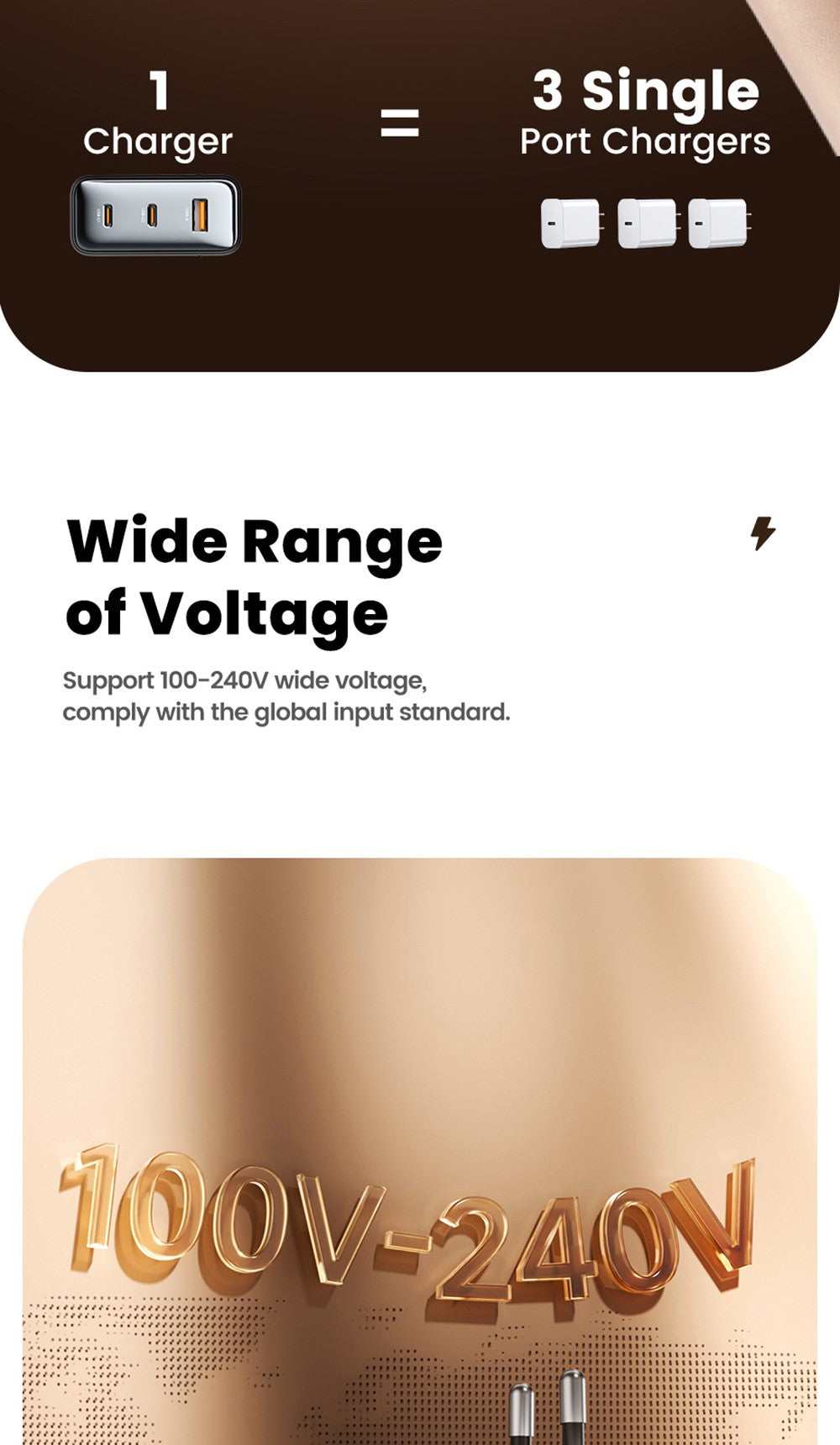 Toocki TCT100-XRB 100W GaN USB nabíjačka, trojportová s USB-C a USB-A, PD 3.0, pre iPhone, Huawei, Samsung, tablety a mobilné telefóny