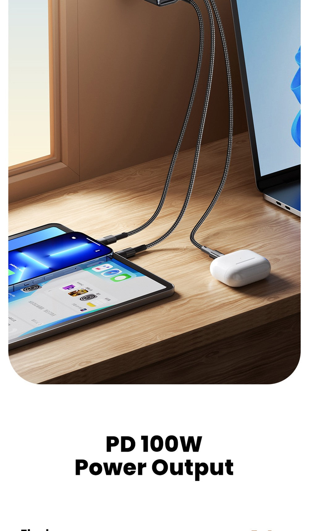 Toocki TCT100-XRB 100W GaN USB nabíjačka, trojportová s USB-C a USB-A, PD 3.0, pre iPhone, Huawei, Samsung, tablety a mobilné telefóny