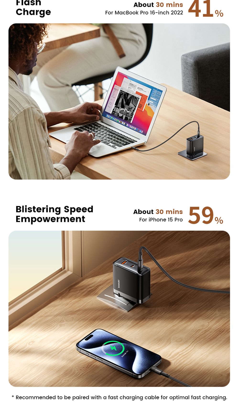 Toocki TCT100-XRB 100W GaN USB nabíjačka, trojportová s USB-C a USB-A, PD 3.0, pre iPhone, Huawei, Samsung, tablety a mobilné telefóny