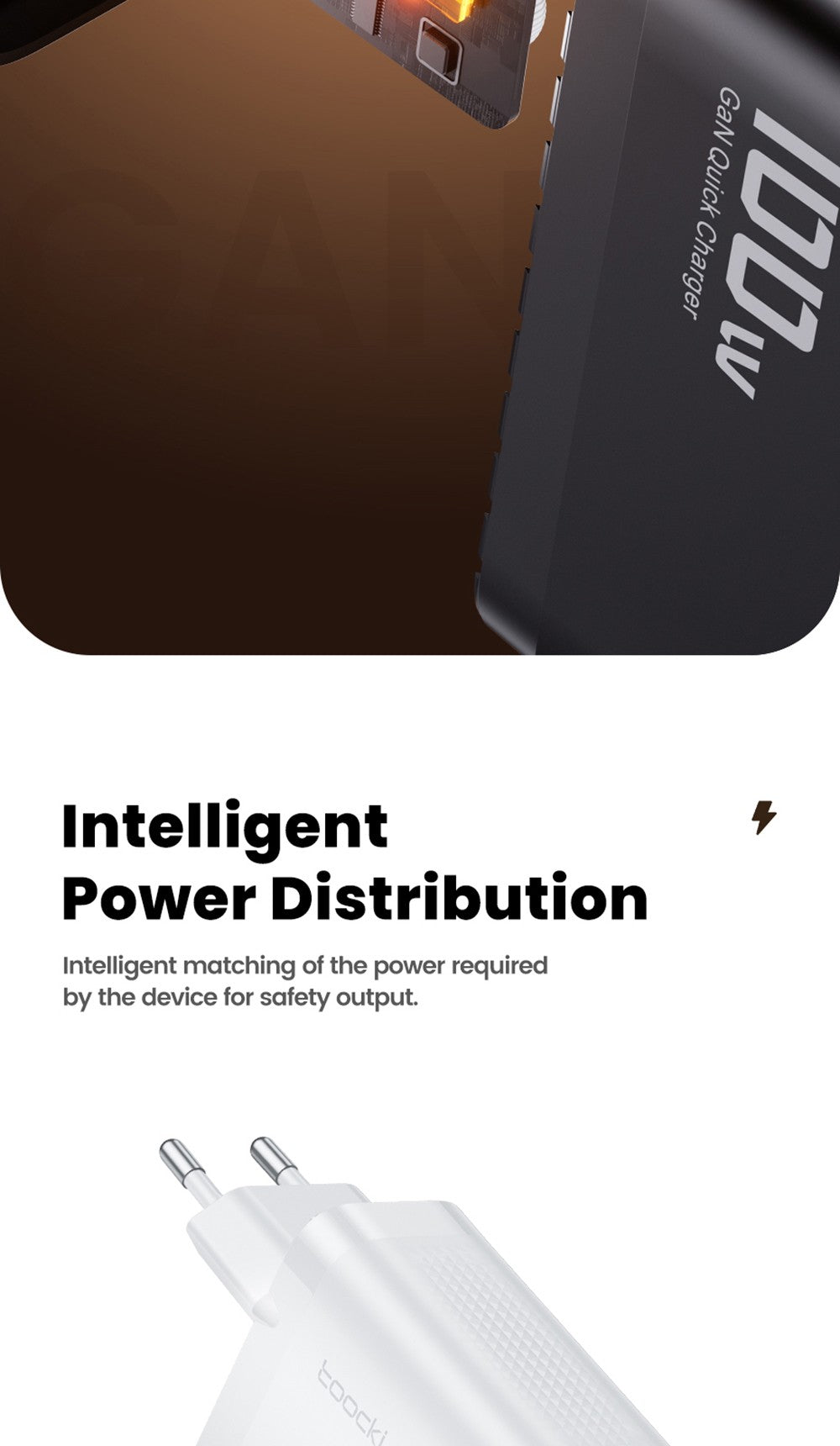 Toocki TCT100-XRB 100W GaN USB nabíjačka, trojportová s USB-C a USB-A, PD 3.0, pre iPhone, Huawei, Samsung, tablety a mobilné telefóny