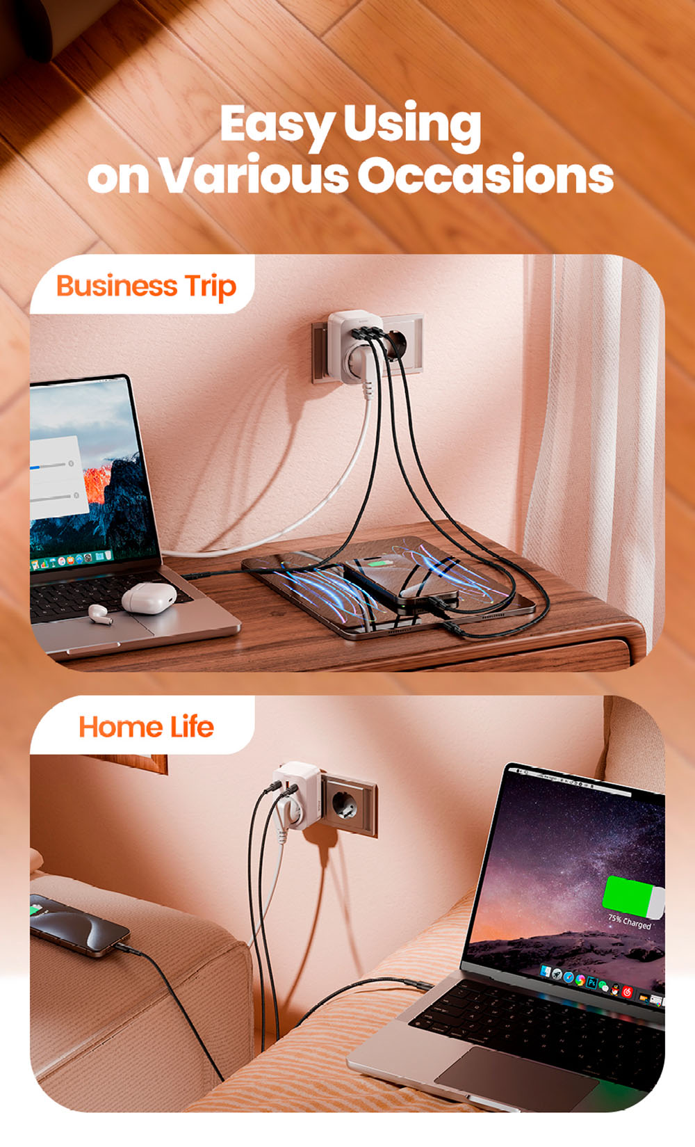 Toocki TCT30-X0Z8 PD30W Rozširovač zásuvky, trojportové rýchlonabíjanie, 3680W AC zásuvka, GaN technológia, čierna