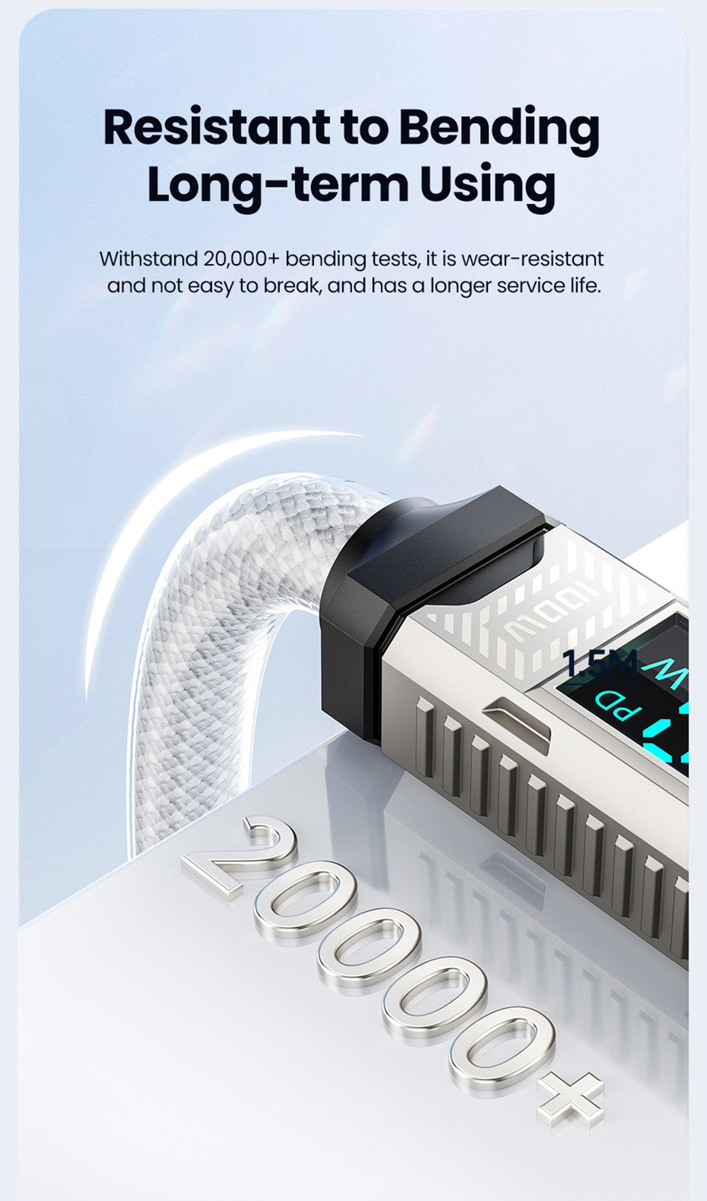 Toocki TXCTT1-ZFZA01 100W kábel na rýchle nabíjanie, LED displej, opletený zinkovou zliatinou, prenos dát 480 Mbps, biela - 1 m