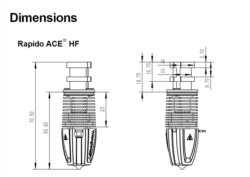Horejná tryska Trianglelab Rapido ACE HF - PT1000 termistor, kompatibilná s Dragon/Rapido, adaptér V6