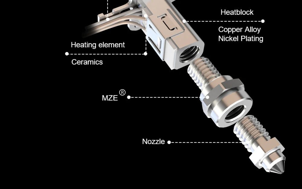 Horejná tryska Trianglelab Rapido ACE HF - PT1000 termistor, kompatibilná s Dragon/Rapido, adaptér V6