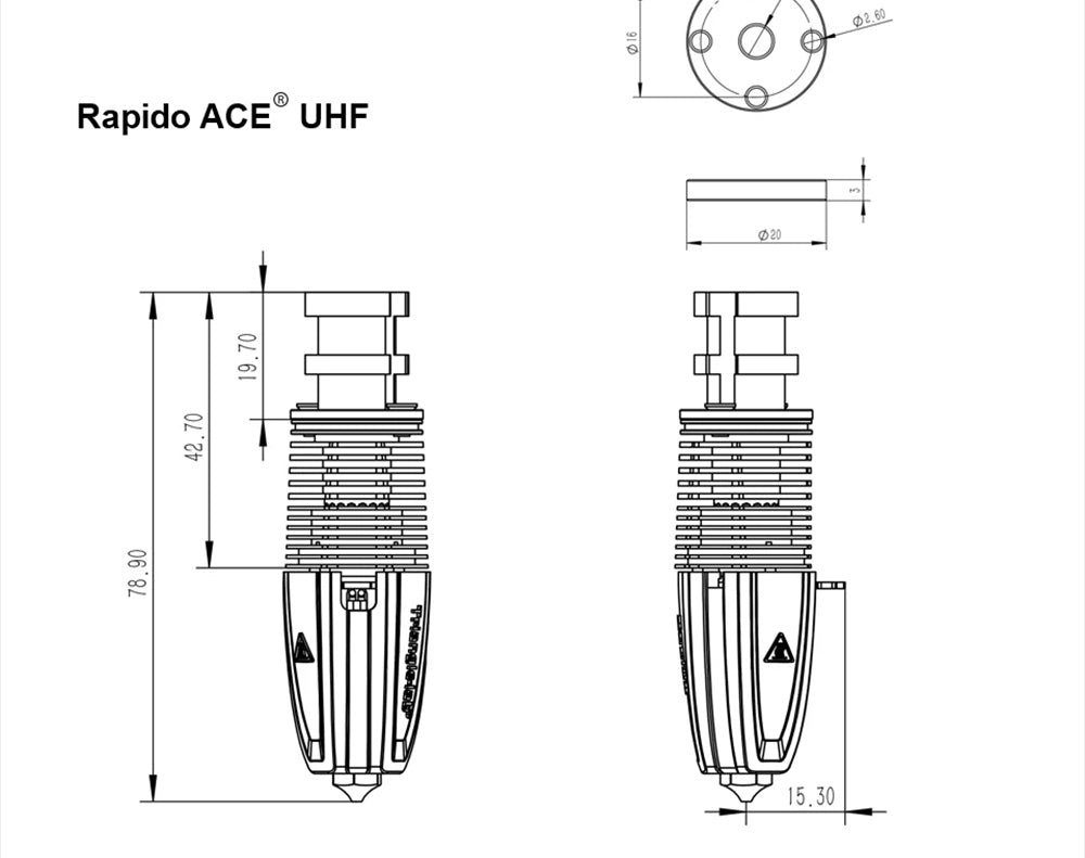 Trianglelab Rapido ACE UHF Hotend – PT1000 termistor, kompatibilný s Dragon/Rapido, adaptér V6