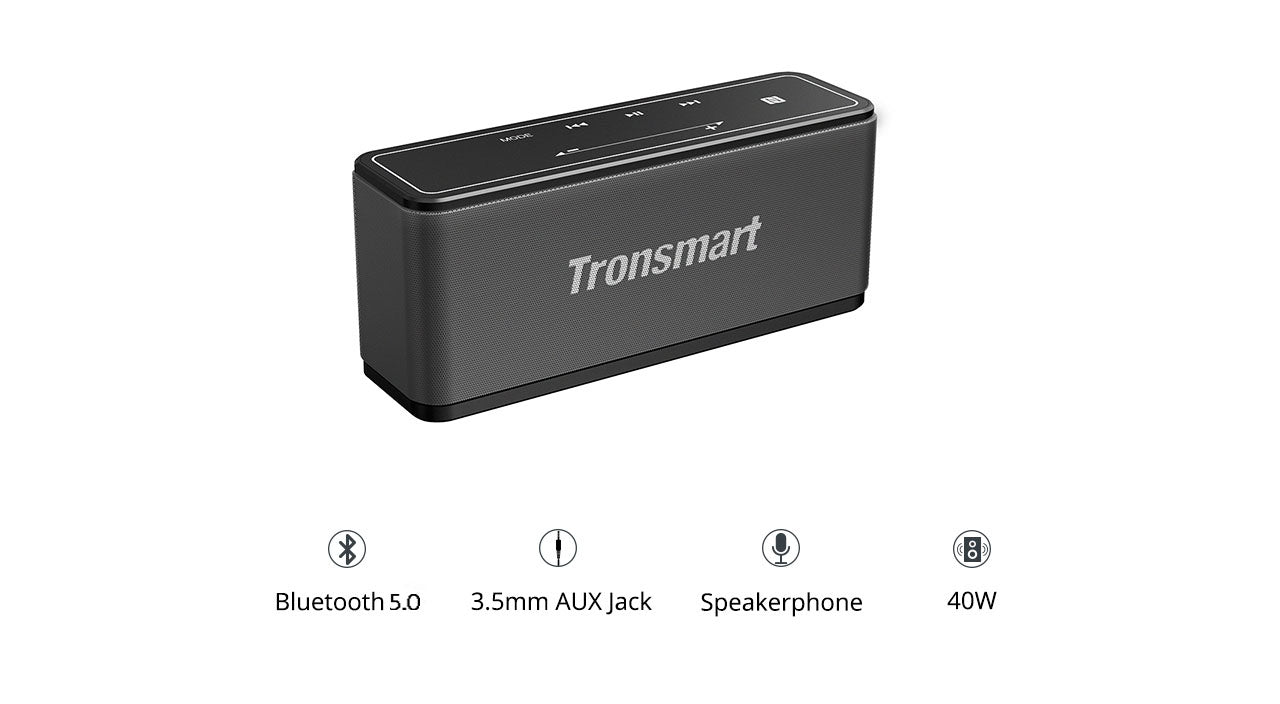 Reproduktor Tronsmart Element Mega SoundPulse™ s Bluetooth 5.0, výkonným 40W maximálným výstupom, 3D digitálnym zvukom, TWS a intuitívnym dotykovým ovládáním – čierna farba