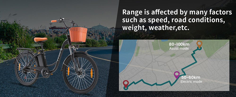 Elektrokol TTGO YY-26ST, 250W motor, 36V 14,5Ah batéria, 26*1,95 palcové pneumatiky, max. rýchlosť 25 km/h, max. dojazd 100 km, kotúčové brzdy, 6-stupňová prevodovka SHIMANO, LED displej - čierna