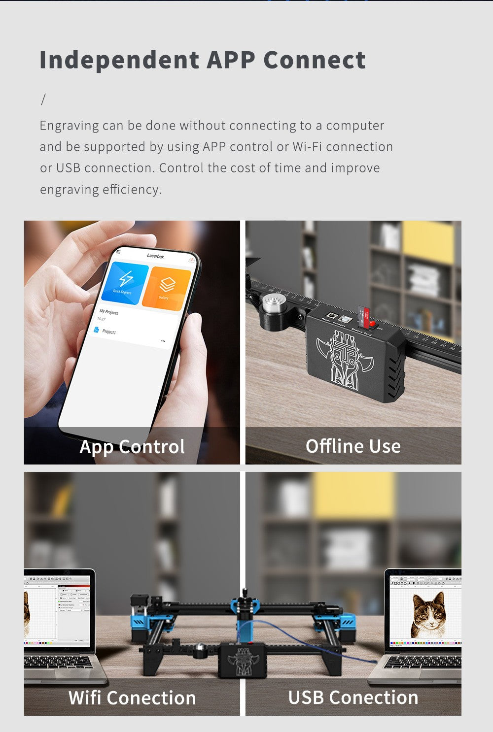 Laserový gravírovací a rezací stroj Two Trees TTS 20W, kovový CNC laserový gravírovací stroj, gravírovacia plocha 300x300mm