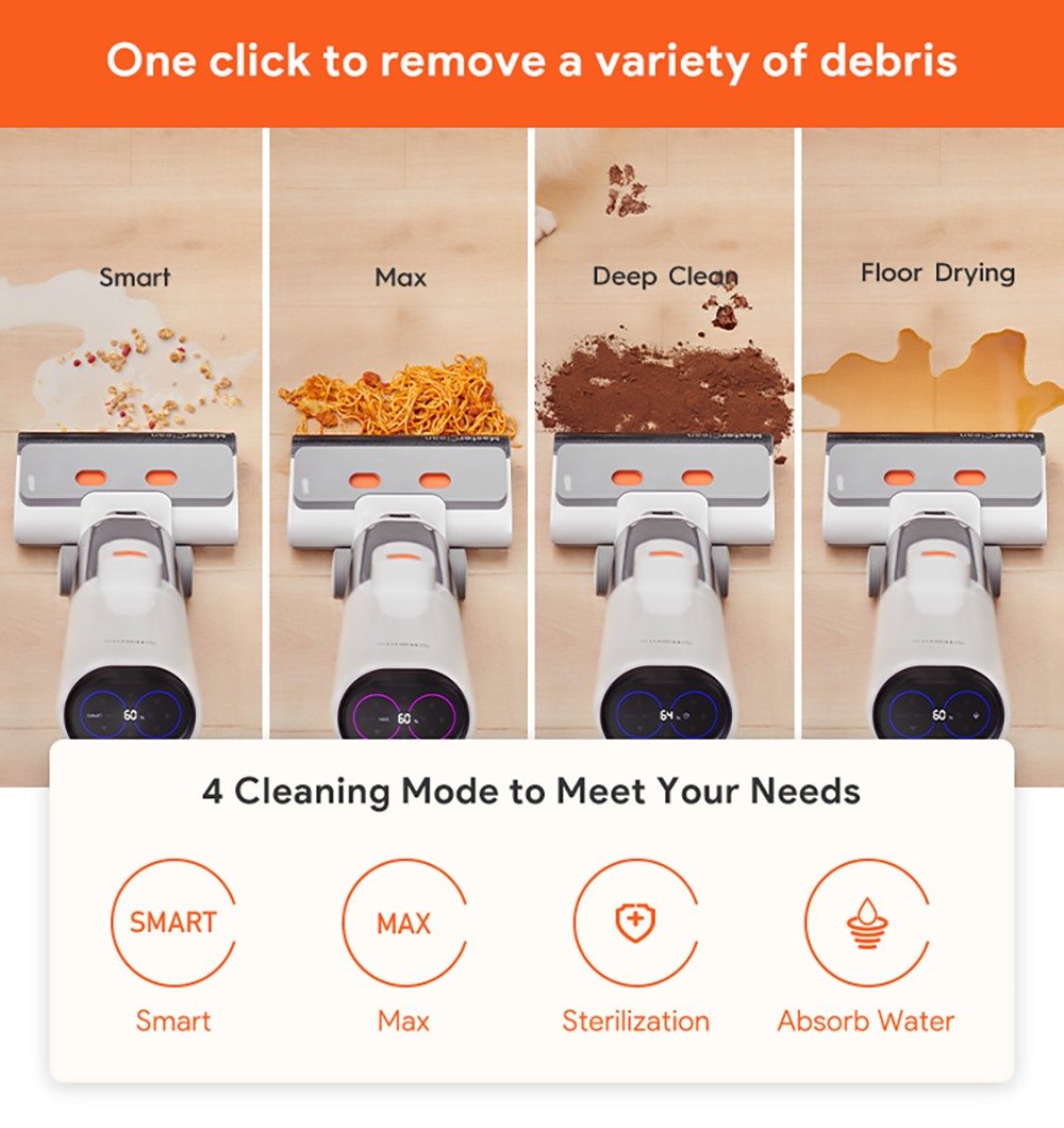 Bezšnúrový vysávač na mokré a suché vysávanie Ultenic AC1, sací výkon 15 KPa, 2L nádrž na vodu, čistenie s dvojitým okrajom, 45minútová doba prevádzky, inteligentný LED displej, podpora aplikácie, hlasový asistent - EU zástrčka