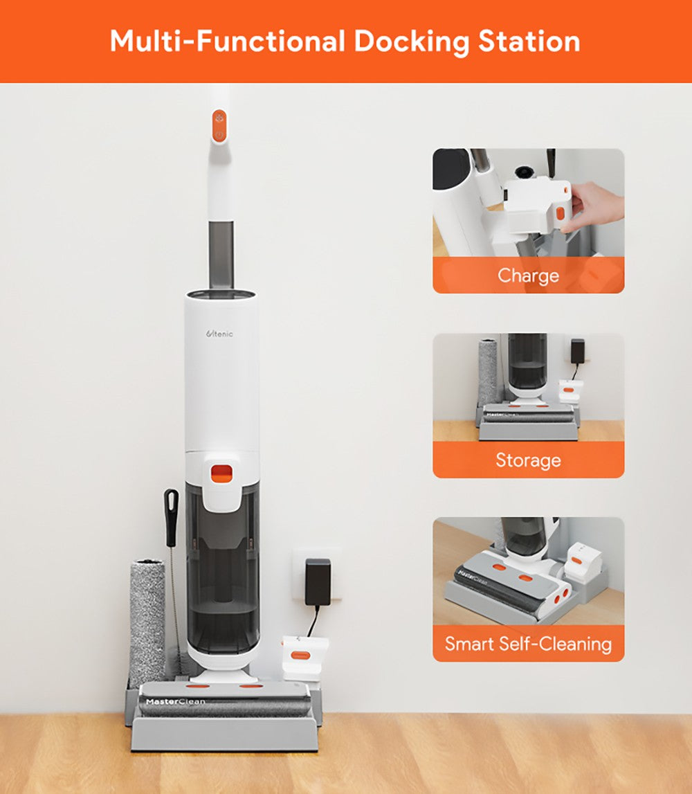 Bezšnúrový vysávač na mokré a suché vysávanie Ultenic AC1, sací výkon 15 KPa, 2L nádrž na vodu, čistenie s dvojitým okrajom, 45minútová doba prevádzky, inteligentný LED displej, podpora aplikácie, hlasový asistent - EU zástrčka