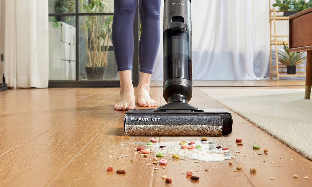 Bezdrátový vysavač a mop Ultenic AC1 Elite s automatickým čistením, výdrž až 50 minút, inteligentná detekcia nečistôt, 3 režimy čistenia, LCD displej, dvojitá nádrž, samohybné, ideálne na tvrdé podlahy a lepkavé nečistoty.