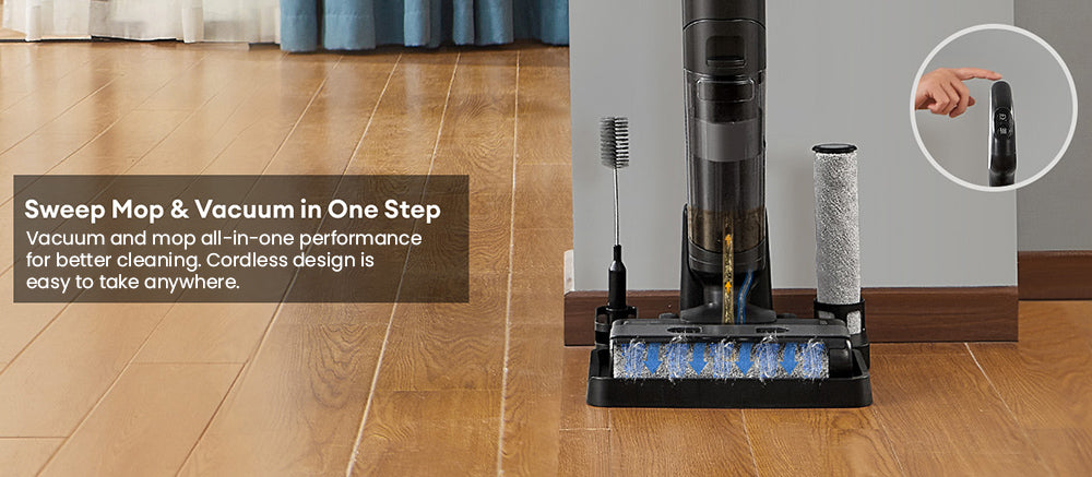 Bezdrátový vysavač a mop Ultenic AC1 Elite s automatickým čistením, výdrž až 50 minút, inteligentná detekcia nečistôt, 3 režimy čistenia, LCD displej, dvojitá nádrž, samohybné, ideálne na tvrdé podlahy a lepkavé nečistoty.